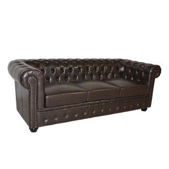 Sofa 3 seater Chesterfield type FK3009.01 dark brown Faux Leather 208x90x73 cm