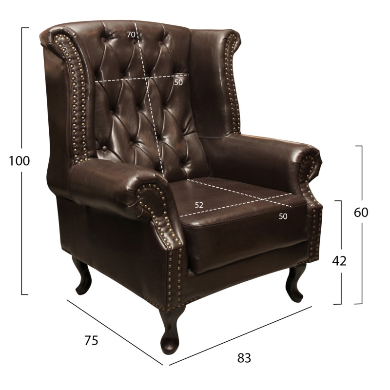 Armchair Chesterfield-style, Polina, FK0053.01 PU Dark Brown 83x75x107 cm Armchair Chesterfield-style, Polina, FK0053.01 PU Dark Brown 83x75x107 cm