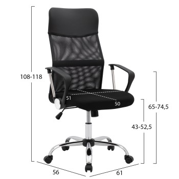 Office chair FK1000.01 Black With Mesh and chromed base 61x56x118 cm Office chair FK1000.01 Black With Mesh and chromed base 61x56x118 cm