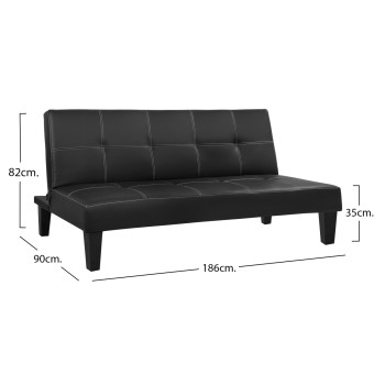 Sofa/Bed 3 seater FK3002.02 Black PU with details 186x90x82