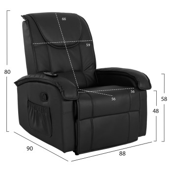 FK0026.01 Armchair Relax, massage mechanism, PU black 88x90x80 cm
