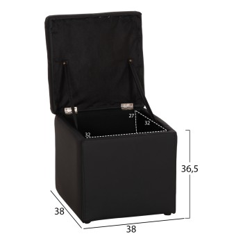 Stool PU with storage space black cube FK224.01 38x38x36.5Hcm Stool PU with storage space black cube FK224.01 38x38x36.5Hcm