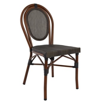 Aluminum Chair Bamboo Look Brown with Textline 40,5x56,5x89,5 cm FK5026