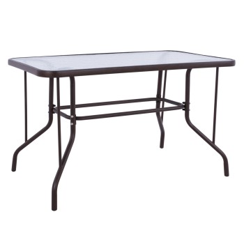 OUTDOOR METALLIC TABLE ADAM FK5020.02 BROWN WITH REINFORCED GLASS TOP 110Χ60Χ71Hcm.