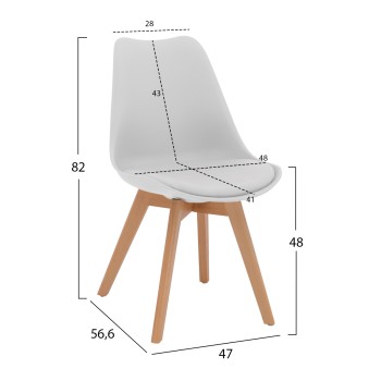 Chair Vegas FK0033.01-wooden legs-white seat-47x56,6x82Υ cm