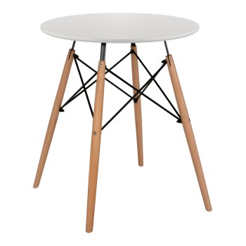 DINING TABLE ROUND MINMAL FK0060.01 MDF IN WHITE COLOR-BEECH WOOD LEGS IN NATURAL COLOR Φ60Χ72Hcm.