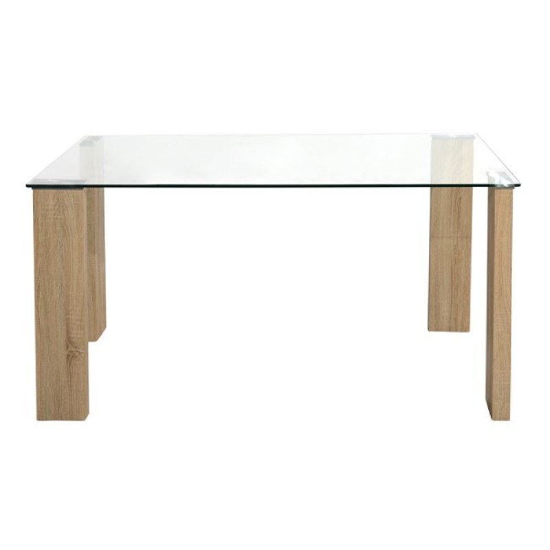 Dining Table Morgan 140x80x75cm FK0083.01 Glass with wooden legs Dining Table Morgan 140x80x75cm FK0083.01 Glass with wooden legs