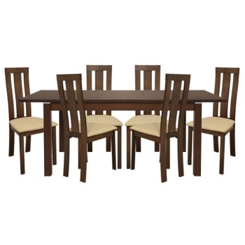 Set Dining table 7 pieces Opening & chair Walnut color FK10090