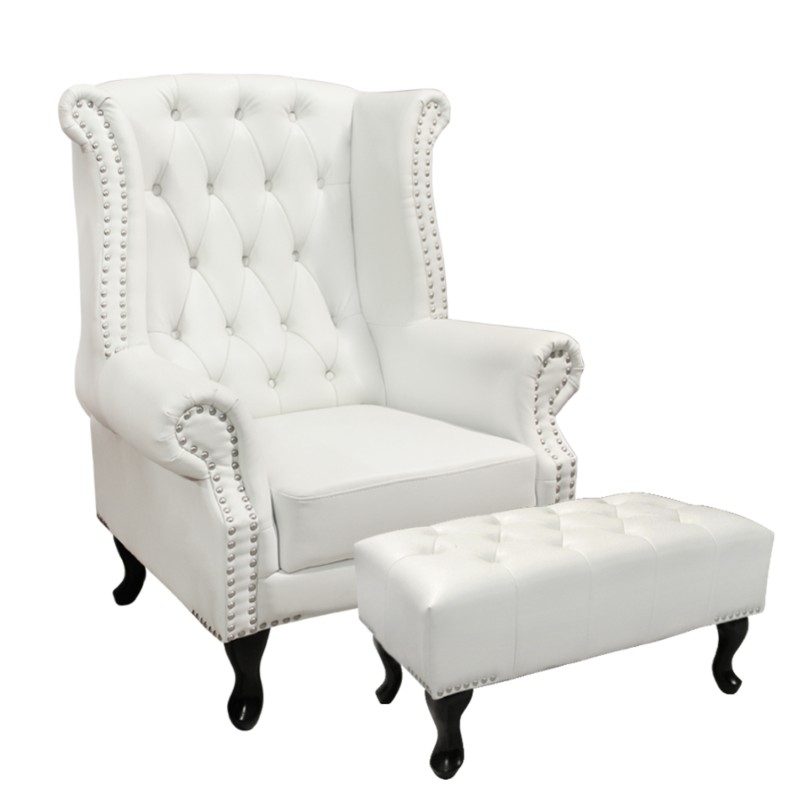 Set Armchair Polina with footstool Emma White matte Set Armchair Polina with footstool Emma White matte