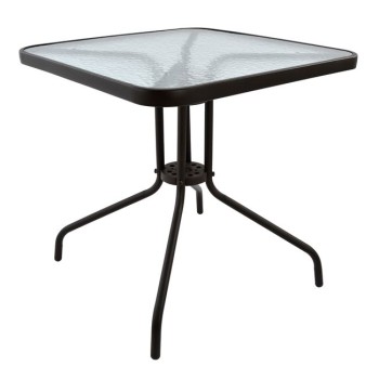 OUTDOOR TABLE SQUARE FIGO FK5036.02 BROWN METAL-GLASS TABLETOP 70Χ70Χ72Hcm
