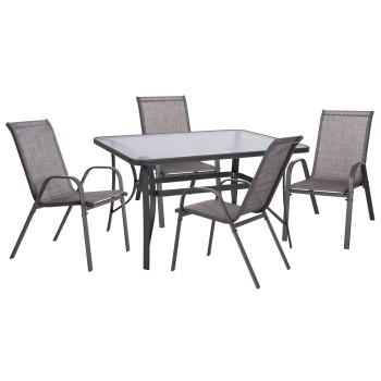 DINING SET 5PCS FK5200.01- METALLIC IN GREY WITH 4 CHAIRS & TABLE 140X80cm