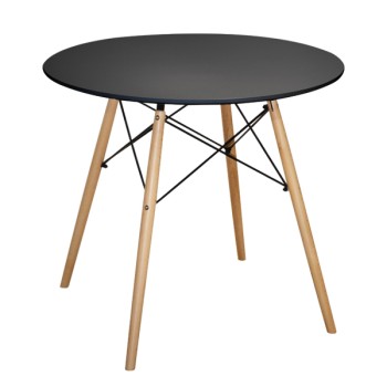 DINING TABLE ROUND MINIMAL FK0059.02 MDF IN BLACK COLOR-BEECH WOOD LEGS IN NATURAL Φ80Χ72Hcm.