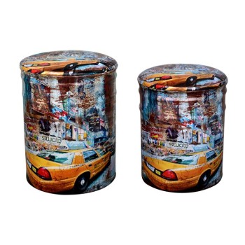 Metallic set 2 pieces Stool with storage space & PU FK267 Yellow