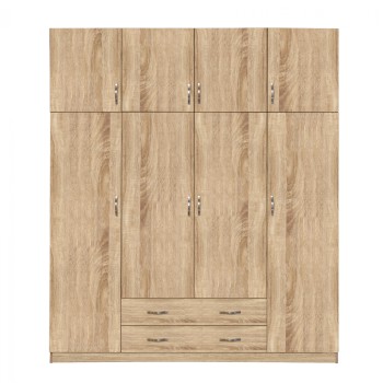 Wardrobe 4 Door with Loft 200x240x55.5 and 2 drawers sonama