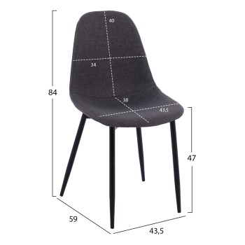 Dining chair Leonardo FK00100.16 with metallic legs and dark grey fabric 43,5x59x84 cm.