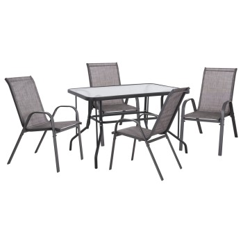 DINING SET 5PCS FK5193.01-METALLIC IN GREY-4 CHAIRS & TABLE 110X60cm.