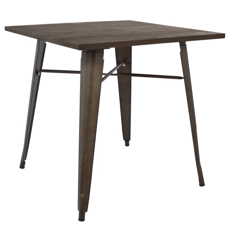 METAL TABLE IN RUSTY COLOR AND WOOD FK0611.04 80x80x76cm METAL TABLE IN RUSTY COLOR AND WOOD FK0611.04 80x80x76cm