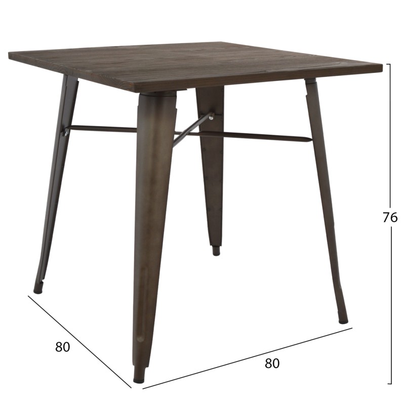 METAL TABLE IN RUSTY COLOR AND WOOD FK0611.04 80x80x76cm METAL TABLE IN RUSTY COLOR AND WOOD FK0611.04 80x80x76cm