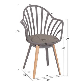 Dining chair FK8049.10 Anais Grey with wooden legs 60x53x86Η cm Dining chair FK8049.10 Anais Grey with wooden legs 60x53x86Η cm