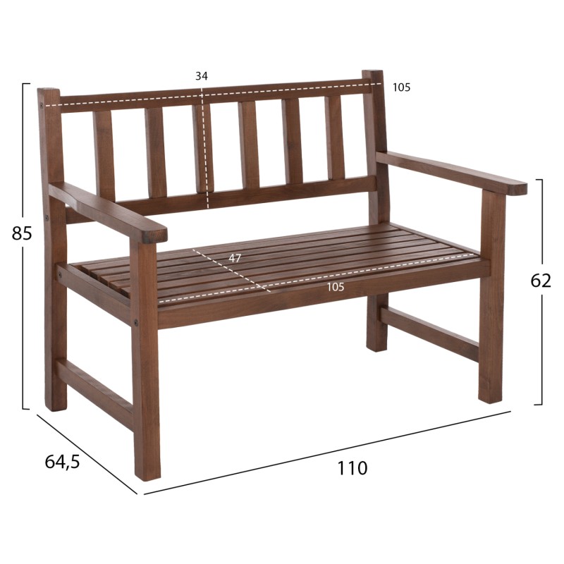 2-SEATER BENCH NAXOS FB95407 IMPREGNATED BEECH WOOD IN WALNUT COLOR 110x68x84Hcm 2-SEATER BENCH NAXOS FB95407 IMPREGNATED BEECH WOOD IN WALNUT COLOR 110x68x84Hcm
