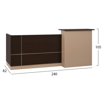 RECEPTION DESK DALTON FK2068.01 MELAMINE IN WENGE-BEIGE 240x80x106Hcm. RECEPTION DESK DALTON FK2068.01 MELAMINE IN WENGE-BEIGE 240x80x106Hcm.