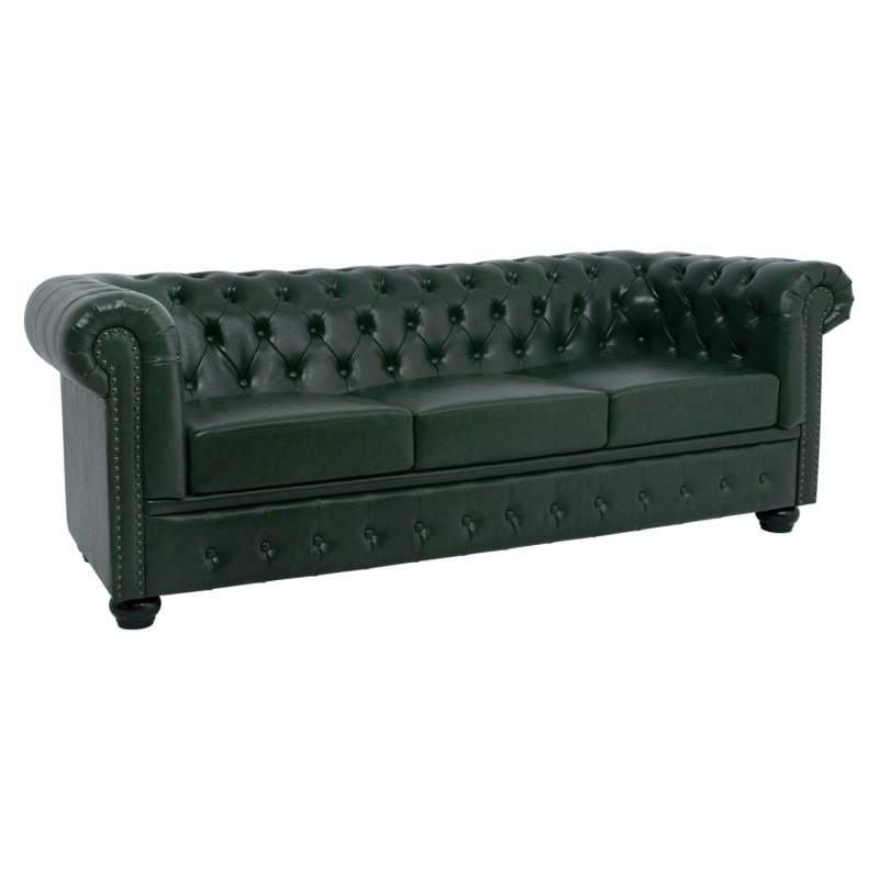 Sofa 3 Seater T. Chesterfield FK3009.08 PU Cypress Green 208x90x73 cm. Sofa 3 Seater T. Chesterfield FK3009.08 PU Cypress Green 208x90x73 cm.