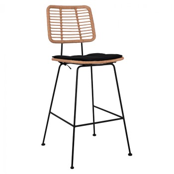 Metallic Stool with pillow Allegra FK5455 with wicker in beige color 46,5x55x117,5 cm