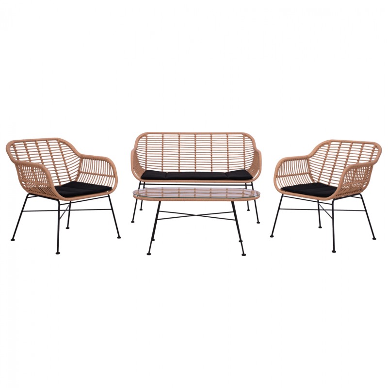 Set metallic for outdoor spaces 4 pieces Allegra FK5460 Wicker in beige color Set metallic for outdoor spaces 4 pieces Allegra FK5460 Wicker in beige color