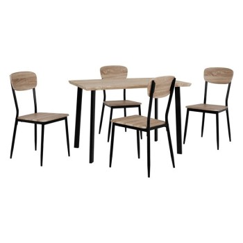 Set Dining Table 5 pieces FK10342 with sonama desktop and black legs 110x70x75,5Y cm