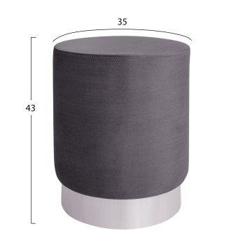 Velvet stool Levy FK8408.01 grey with silver base ''35x43cm