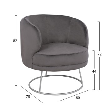 Armchair Arien FK8403.01,velvet grey,silver base 80x75x82cm Armchair Arien FK8403.01,velvet grey,silver base 80x75x82cm