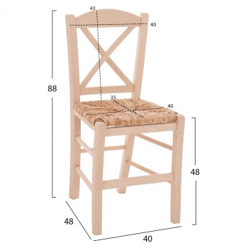 Traditional chair with straw crossed unpainted FK10371.02 Traditional chair with straw crossed unpainted FK10371.02