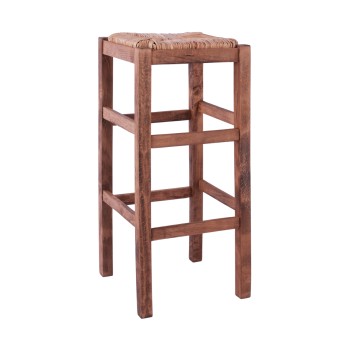 Wooden stool without back with straw FK10378.01