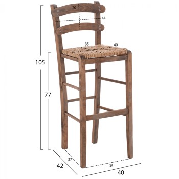 Traditional Stool with straw Walnut color FK10372.01 Traditional Stool with straw Walnut color FK10372.01