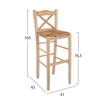 Wooden traditional stool Unpainted with straw FK10375.02 Wooden traditional stool Unpainted with straw FK10375.02