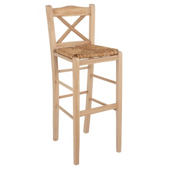 Wooden traditional stool Unpainted with straw FK10375.02
