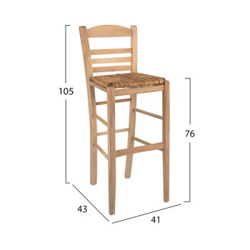 Stool with straw unpainted FK10377.02