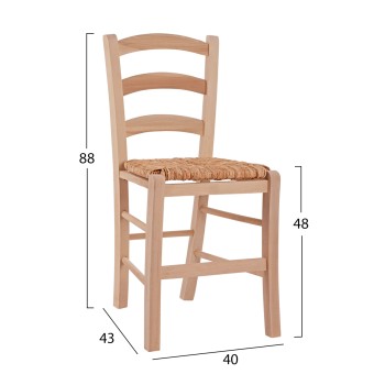 Traditional unpainted chair Paros from solid beech wood with straw FK10379.02 Traditional unpainted chair Paros from solid beech wood with straw FK10379.02
