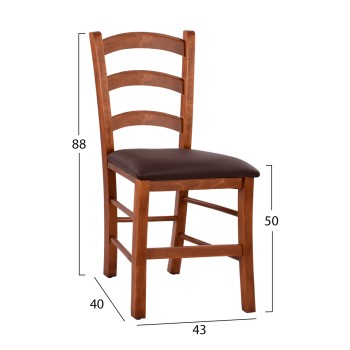 Chair in walnut color Paros FK5584 with PU brown seat 43x40x88 cm