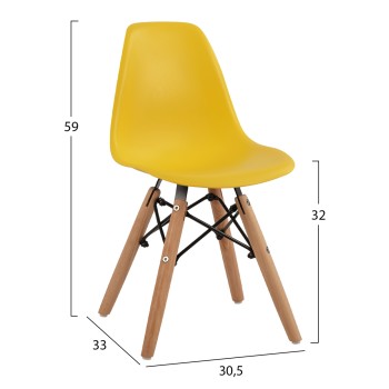 Chair Twist Kid FK8453.04 with wooden legs & seat Yellow PP 30,5x33x59 cm