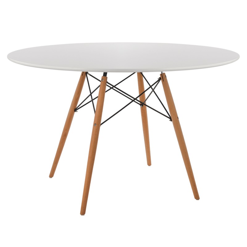 DINING TABLE ROUND MINIMAL FK8454.01 MDF IN WHITE COLOR-BEECH WOOD LEGS IN NATURAL Φ120Χ75Hcm.