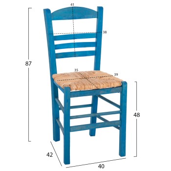 TRADITIONAL CHAIR WITH STRAW MAT SEAT FB910369.05 BBECH WOOD WITH IMPREGNATION-BLUE 40x42x87H TRADITIONAL CHAIR WITH STRAW MAT SEAT FB910369.05 BBECH WOOD WITH IMPREGNATION-BLUE 40x42x87H