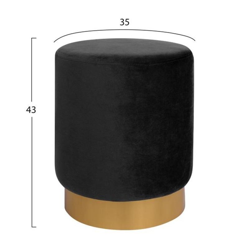 Stool Levy FK8408.04 Black Velvet with gold base D35x43 cm.