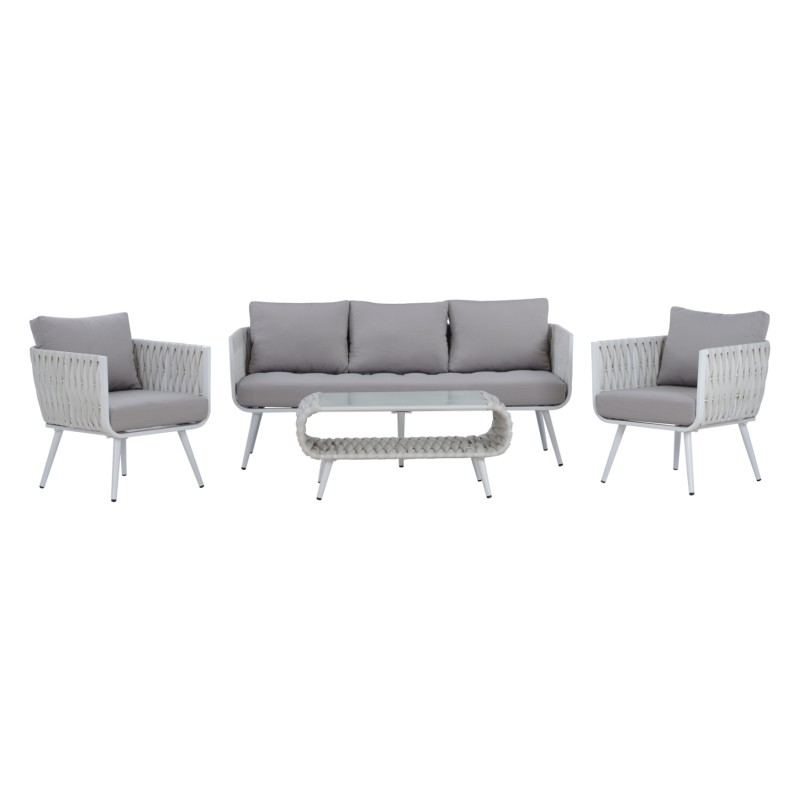 OUTDOOR LOUNGE SET 4PCS VARNAMO FK5282.12 ALUMINUM IN WHITE-STRAP ROPE IN GREY-TEMPERED GLASS OUTDOOR LOUNGE SET 4PCS VARNAMO FK5282.12 ALUMINUM IN WHITE-STRAP ROPE IN GREY-TEMPERED GLASS