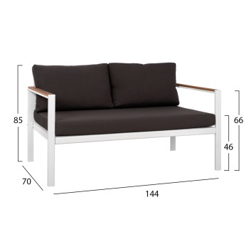 OUTDOOR 2-SEATER SOFA SAFIYA FK5523.01 ALUMINUM IN WHITE-ANTHRACITE CUSHIONS 144x70x85Hcm.