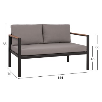 OUTDOOR 2-SEATER SOFA SAFIYA FK5523.02 ALUMINUM IN ANTHRACITE--GREY CUSHIONS 144x70x85Hcm.