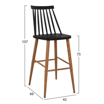 Bar Stool FK8459.02 Vanessa in black color 43x49x107cm Bar Stool FK8459.02 Vanessa in black color 43x49x107cm