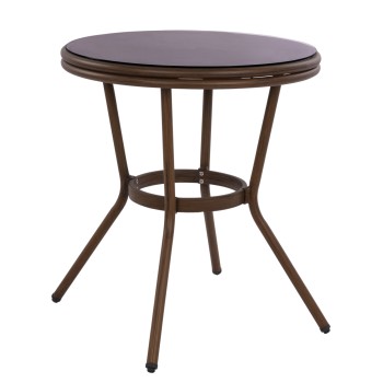 Aluminum Table '70x70 cm. Bamboo Look FK5532.03 Brown with Glass