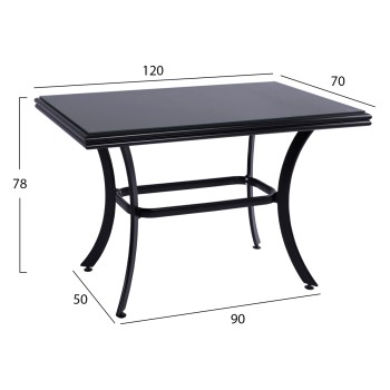 ALUMINUM DINING TABLE JAXEN FK5533.02 BLACK WITH TEMPERED GLASS TOP & TEXTILENE 120x70x78Hcm. ALUMINUM DINING TABLE JAXEN FK5533.02 BLACK WITH TEMPERED GLASS TOP & TEXTILENE 120x70x78Hcm.