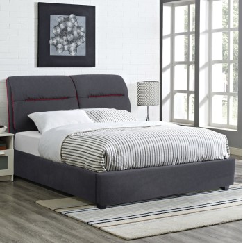 Bed Kendra FK562, 150x200cm, grey fabric and red stripes Bed Kendra FK562, 150x200cm, grey fabric and red stripes